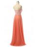 Coral Chiffon Lace Straps Long Bridesmaid Dress